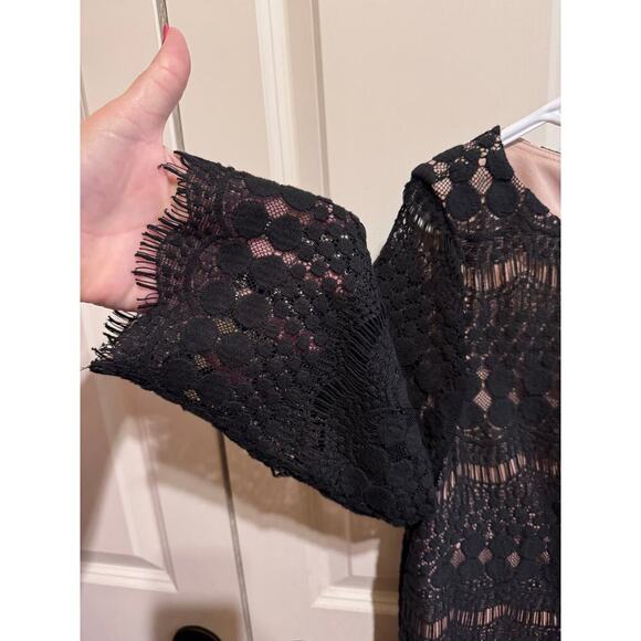 Jessica Howard Illusion Sleeve Crochet Lace Black Shift Lined Dress Sz 14 - Picture 4 of 11